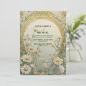 madeliefjes bruiloft art nouveau kaart (Staand voorkant)