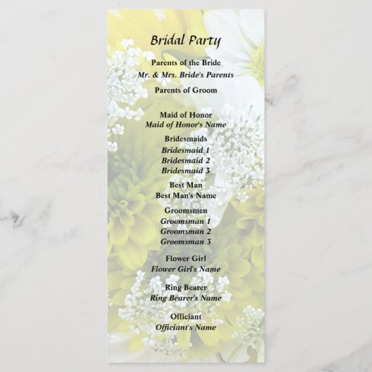 Madeliefjes, chrysanten en kantbloemen Boeket Programmakaart (Achterkant)