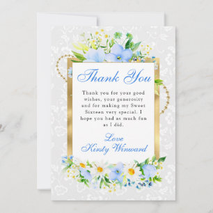 Madeliefjes en Blauwe Bloemen Gouden Lijst Sweet 1 Bedankkaart