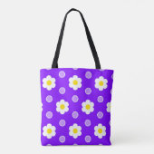 Madeliefjes en paarse en witte stippen tote bag (Achterkant)