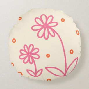 Madeliefjes en Stippen 2 - Roze, Oranje en Crème Rond Kussen