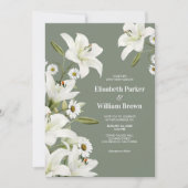 madeliefjes en witte lelies groene achtergrond bru kaart (Voorkant)