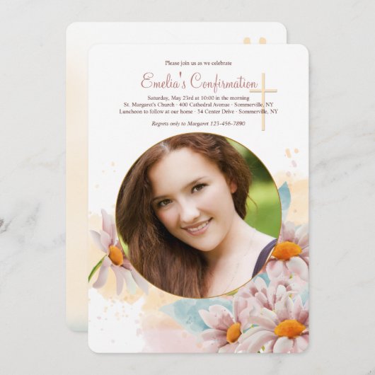 Madeliefjes Foto Uitnodiging (Voorkant / Achterkant)