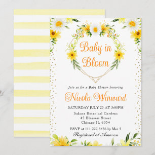 Madeliefjes & Gele Bloemen Hart Krans Baby Shower Kaart