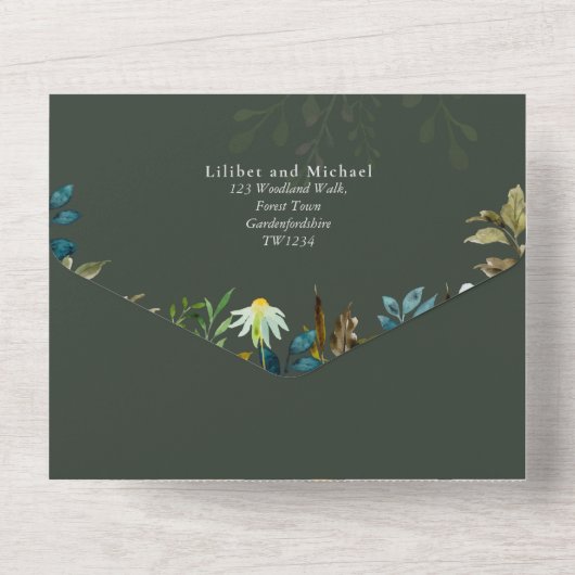 Madeliefjes Groene Bloemen Bruiloft All In One Uitnodiging (Achterkant)