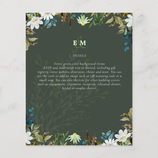 Madeliefjes Groene Bloemen Bruiloft Flyer (Achterkant)