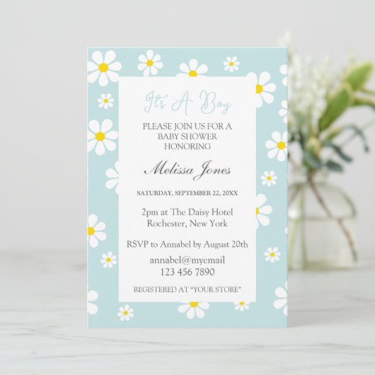 Madeliefjes Het Is Een Jongen Baby Shower Kaart (Staand voorkant)