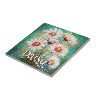 Madeliefjes Impressionistische Bloemen Teal Persoo Tegeltje
