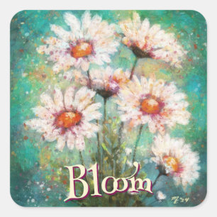 Madeliefjes Impressionistische Bloemen Teal Persoo Vierkante Sticker