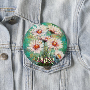 Madeliefjes Impressionistische Bloemige Turquoise Ronde Button 4,0 Cm