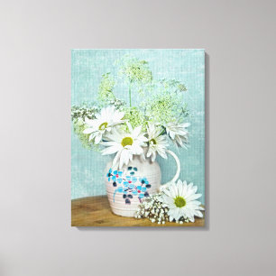 Madeliefjes in antieke kan  canvas afdruk