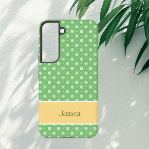 Madeliefjes in een diamantpatroon op groen samsung galaxy hoesje
