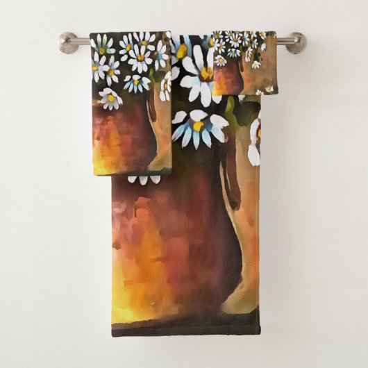 madeliefjes in een koperkleurige vaas bad handdoek (Insitu)