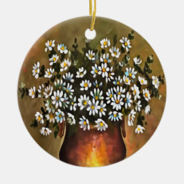 madeliefjes in een koperkleurige vaas keramisch ornament