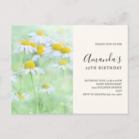 madeliefjes in een veld verjaardagsuitnodiging briefkaart (Voorkant)