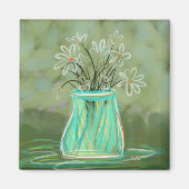 Madeliefjes in groene originele kunst magneet (Voorkant)