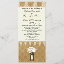 Madeliefjes in Mason Jar, Burlap Wedding Program