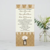 Madeliefjes in Mason Jar, Burlap Wedding Program Programmakaart (Staand voorkant)