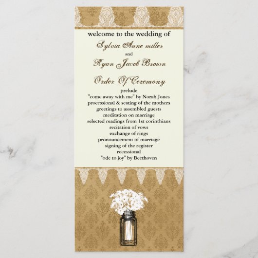Madeliefjes in Mason Jar, Burlap Wedding Program Programmakaart (Voorkant)