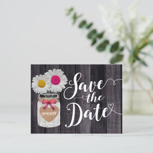 Madeliefjes in Metselwerkpot Save the Date Aankondigingskaart (Staand voorkant)