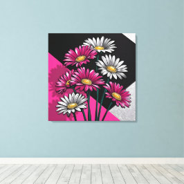 Madeliefjes in Roze en Wit Canvas Afdruk