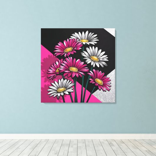 Madeliefjes in Roze en Wit  Canvas Afdruk (Insitu (Houten vloer))