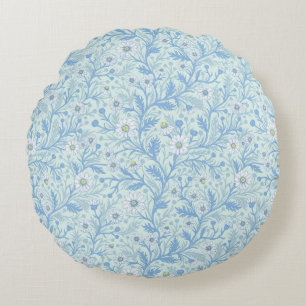 Madeliefjes in wit en blauw op zee glas rond kussen