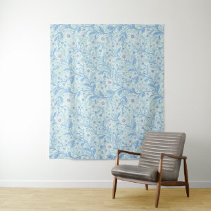 Madeliefjes in wit en blauw op zeeglas wandkleed