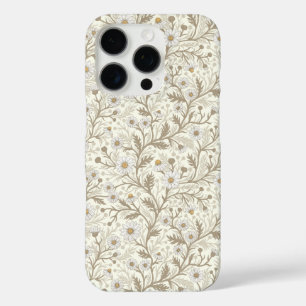 Madeliefjes in wit en bruin op gebroken wit iPhone 16 pro hoesje