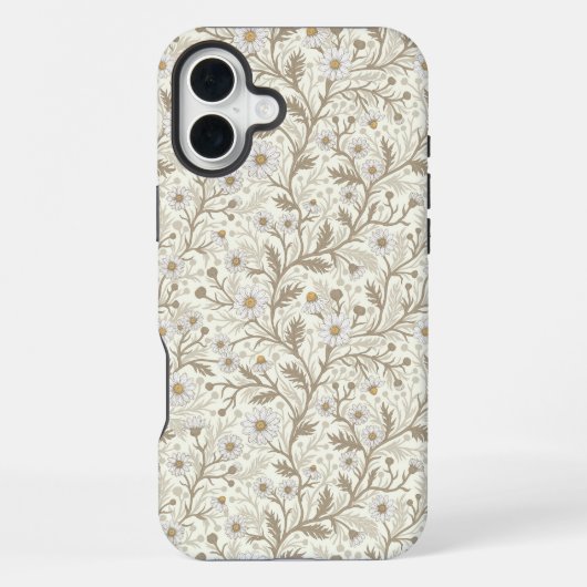 Madeliefjes in wit en bruin op gebroken wit iPhone hoesje (Achterkant)