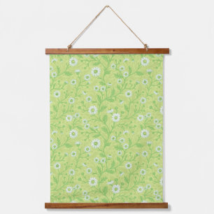 Madeliefjes in wit en groen op honingdauwgroen hangend wandkleed