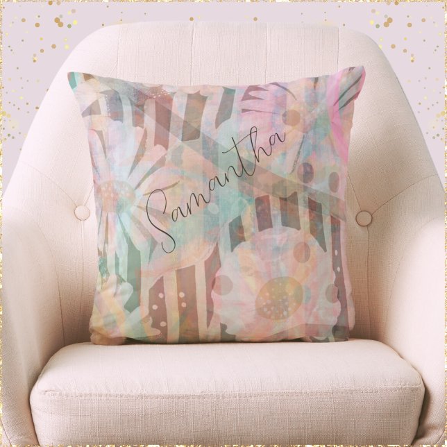   madeliefjes kussen (Pretty Vintage Daisies Throw Pillow. Stylish and Chic. Add Your Name to Make it Your Own!)