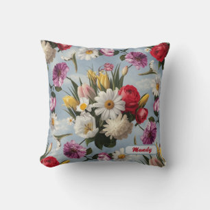 madeliefjes, lelies en tulpen kussen
