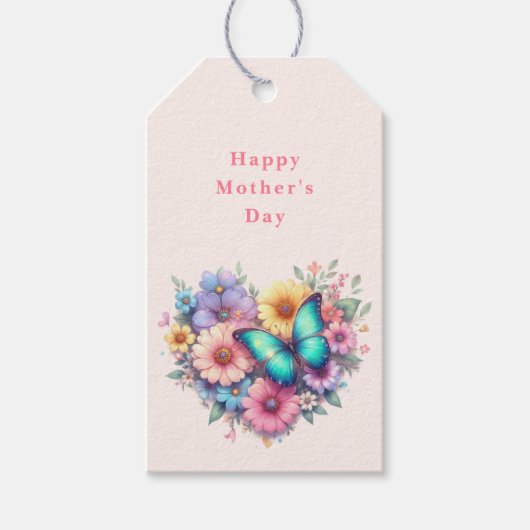 Madeliefjes met een blauwe vlinder Moederdag Cadeaulabel (Voorkant)