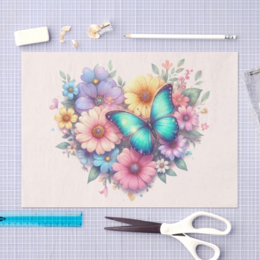 Madeliefjes met een mooie vlinder tissuepapier (Craft)