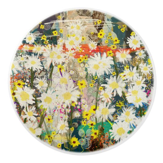  madeliefjes - Natuur geïnspireerde bloemenkunst - Keramische Knop (Voorkant)