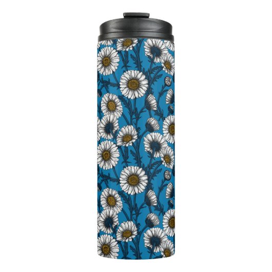 Madeliefjes op blauw thermosbeker (Voorkant)