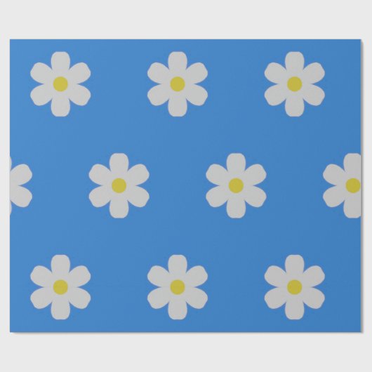 Madeliefjes op blauwe achtergrond cadeaupapier (Vlak)