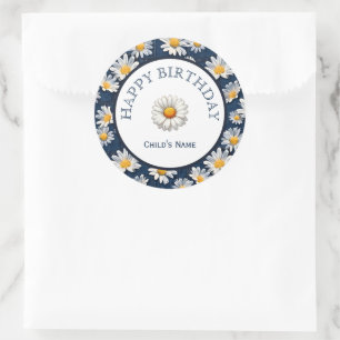 Madeliefjes op Blauwe Denim Verjaardag Ronde Sticker