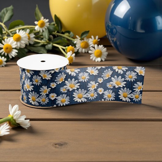 Madeliefjes op Blauwe Denim Verjaardag Satijnen Lint
