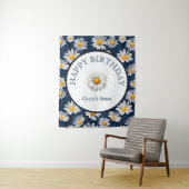 Madeliefjes op blauwe denim verjaardag wandkleed (In situ)