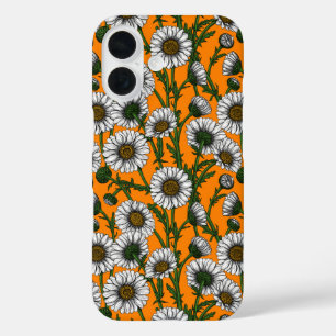 Madeliefjes op oranje iPhone 16 hoesje