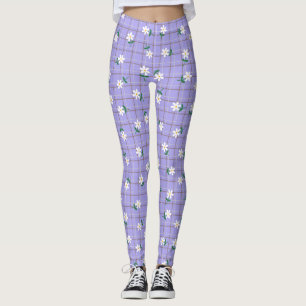 Madeliefjes op ruit (grote schaal) Paars Leggings