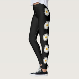 Madeliefjes op zwarte achtergrondkleur leggings