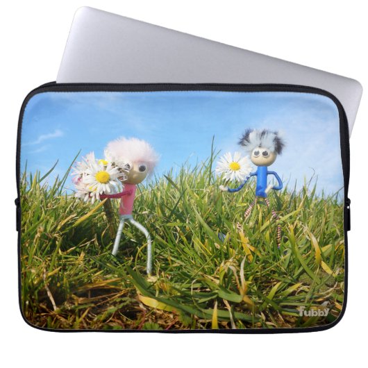 Madeliefjes plukkende fubby's.     laptop sleeve (Voorkant)