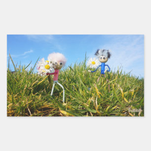 Madeliefjes plukkende fubby's.     rechthoekige sticker