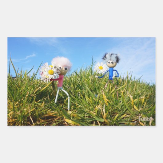 Madeliefjes plukkende fubby's.     rechthoekige sticker (Voorkant)