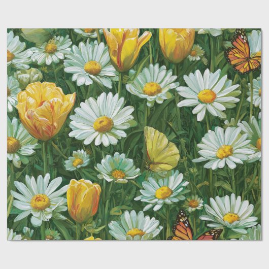 Madeliefjes, Tulpen & Vlinders Cadeaupapier (Vlak)