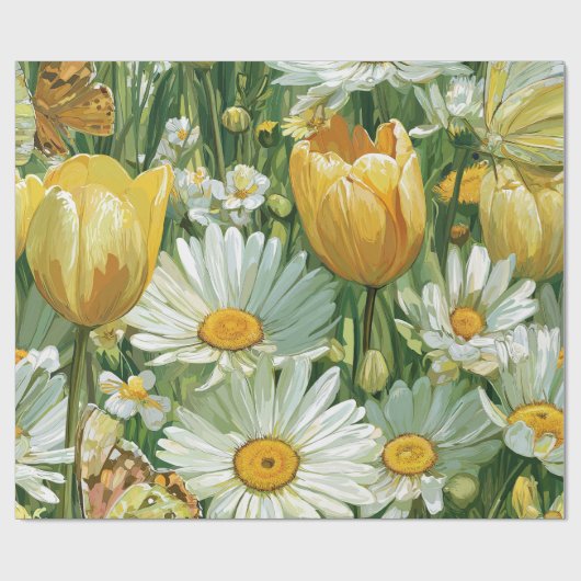 Madeliefjes, Tulpen & Vlinders Cadeaupapier (Vlak)