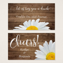 Madeliefjes, Witte Script & Landelijke Houten Dran Visitekaartjes